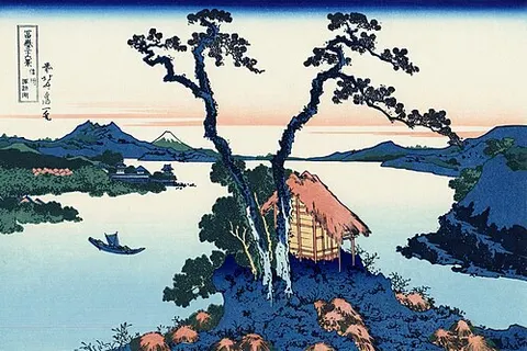 Una vista del monte Fuji tras el lago Suwa