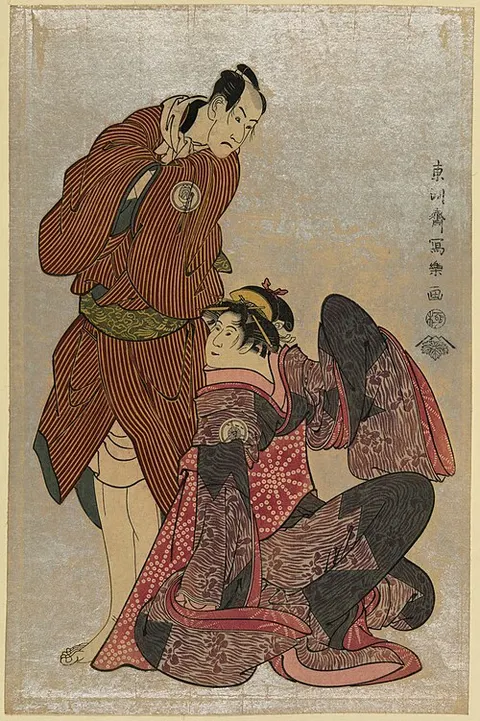 Hikosaburō III in the Role of Obiya Chōemon and Iwai Hanshiro IV in the Role of Shinanoya Ohan, from the Play “Nihonmatsu Michinoku sodachi”