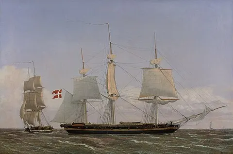 A Danish Corvette Laying t in order to Confer with a Danish Brig: The Scene Being Set in West Indian Waters