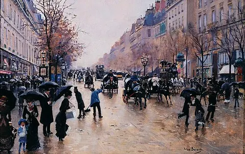 Le boulevard Poissonnière sous la pluie