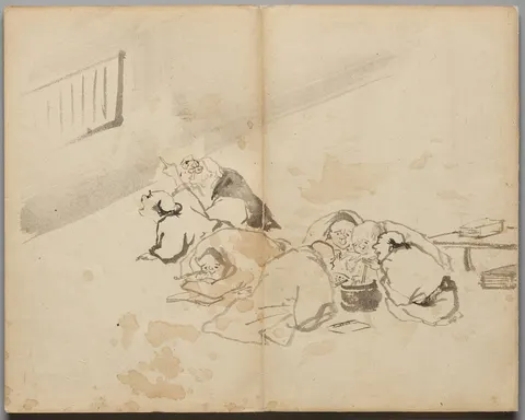 People Dining and Reading from Sketch Album