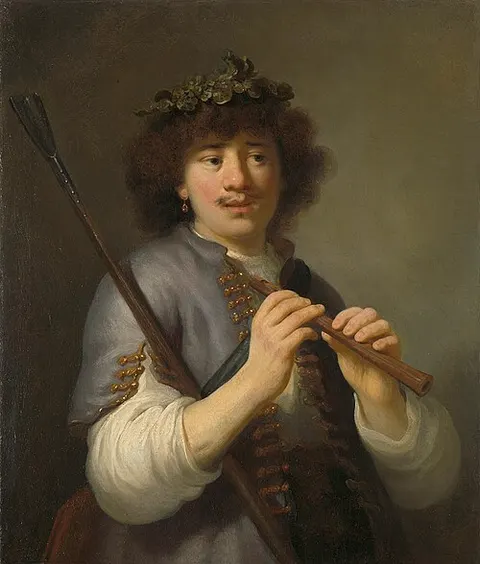 Rembrandt as sheperd with staff and flute