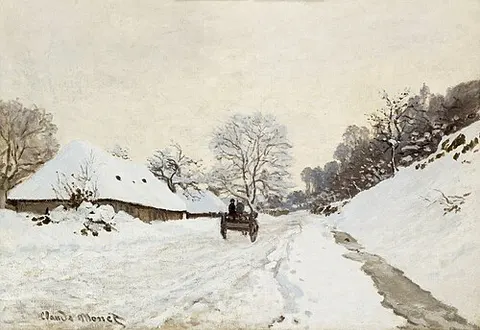 Un carro en la carretera nevada en Honfleur