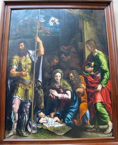Adoration of the Shepherds with St Longinus and St John the Evangelist