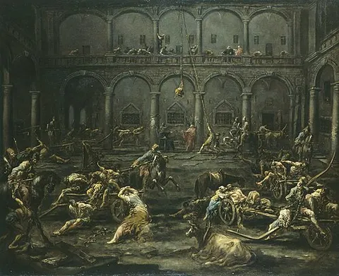 Arrival and interrogation of the Galley Slaves at the Prison in Genoa
