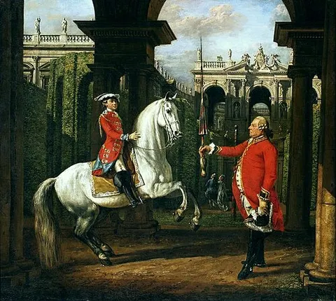 Colonel Piotr Königsfels teaching Prince Józef Poniatowski how to ride