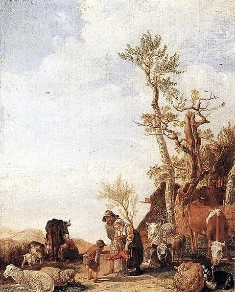 Familia de campesinos con el ganado