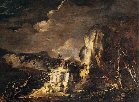 Rocky Landscape with a Hunter