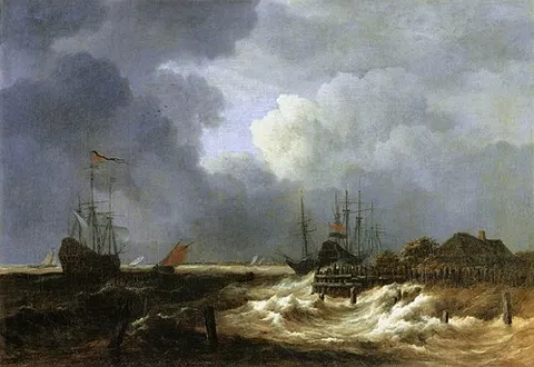 Naves en una tormenta frente a las costas