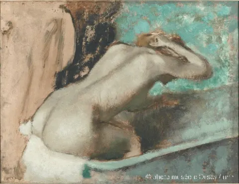 Woman sitting on Edge of a Bath Sponging her Neck