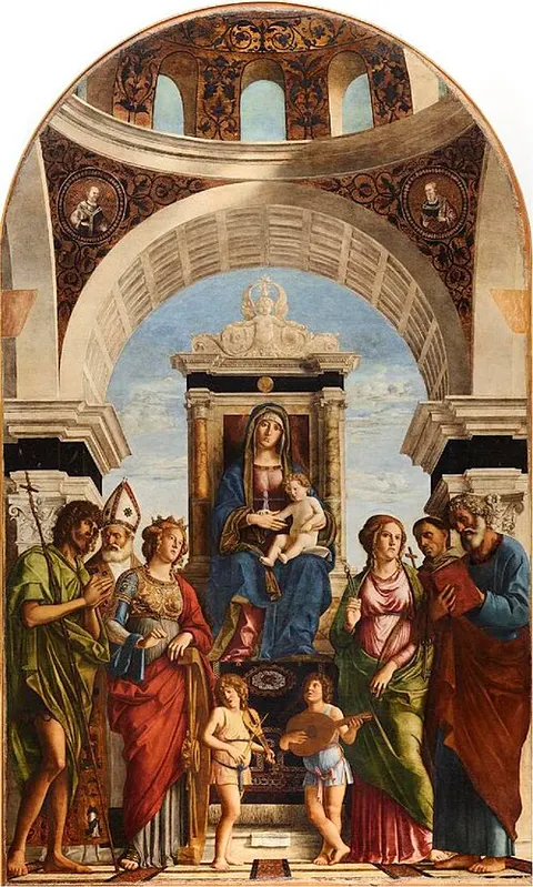 Madonna enthroned with child with angels and saints
