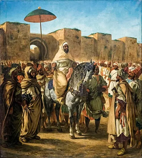 Muley-Abd-Err-Rahmann, sultan du Maroc sortant de son palais de Mequinez
