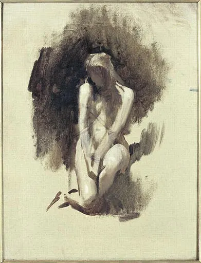 Kneeling naked woman