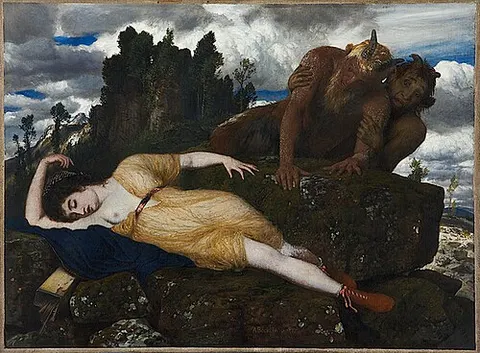 Die schlafende Diana, von zwei Faunen belauscht
