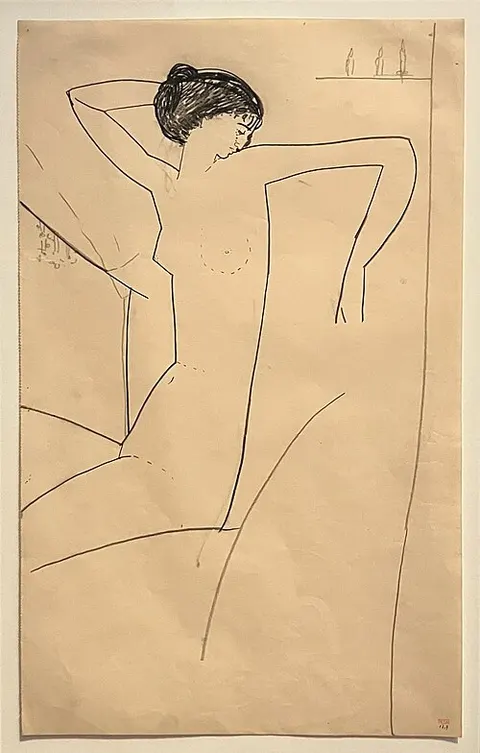 Anna Akhmatowa, seated nude, head leaning on left shoulder