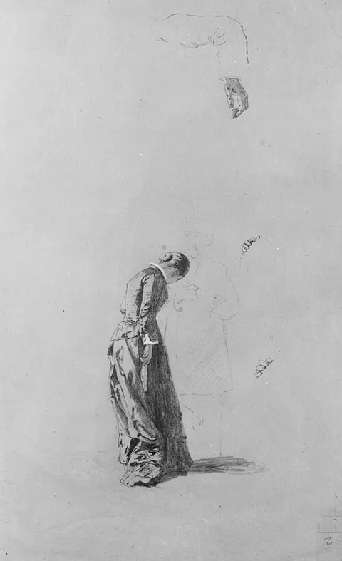 Standing Woman with Man in Outline