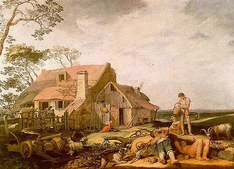 Landscape with farmstead, peasants and the exodus of Tobias with the angel
