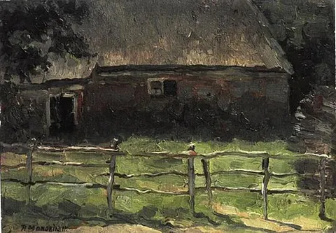 A Farmhouse Behind a Fence