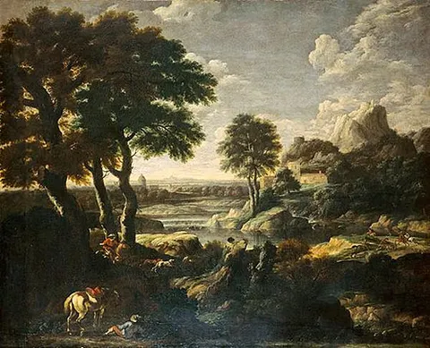 River Landscape with a Hunt