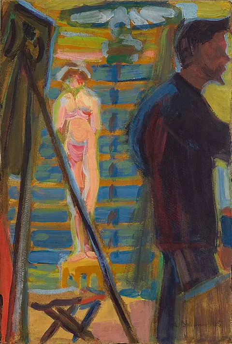Erich Heckel und Modell im Atelier
