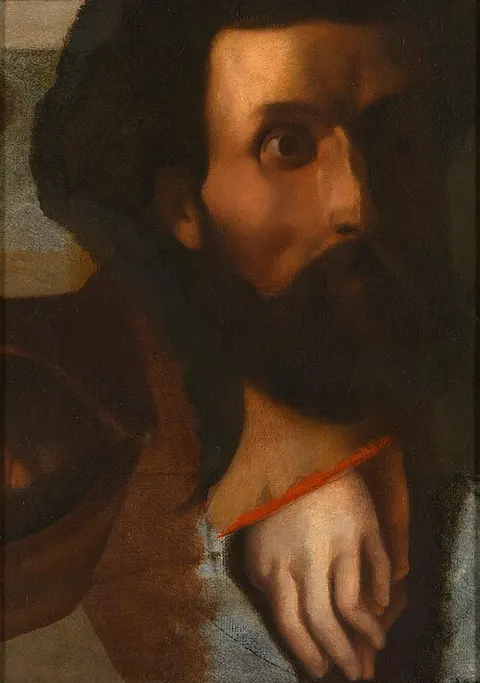 Studies of a Head of a Man, Hands of Saint John for Christ Offering Saint Peter the Keys to Paradise, and Hooded Capuchin monk