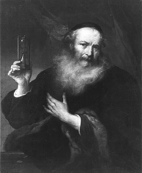 Portrait of an old man with hourglass