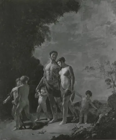 nude couple with 3 children mytholog. scene