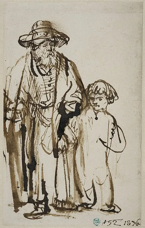Old man Guided by a Little Boy