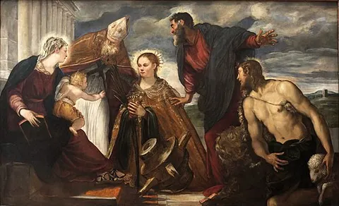 Virgen y niño con santos