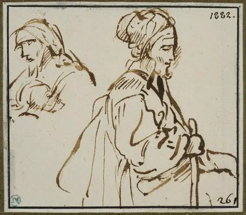 Bearded Old Man with a Staff, and the Bust of Another Man