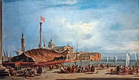 View from the pier of the dock with the island of San Giorgio giore