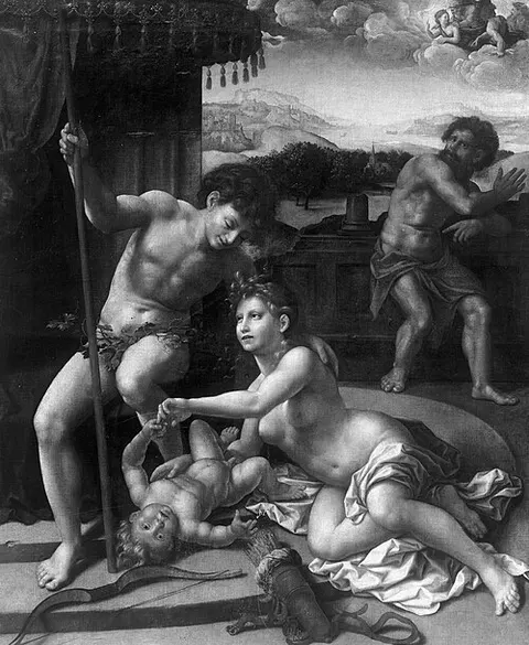 Mythological scene / volcano surprises Mars and Venus