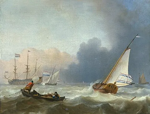 Rough sea with a Dutch yacht under sail