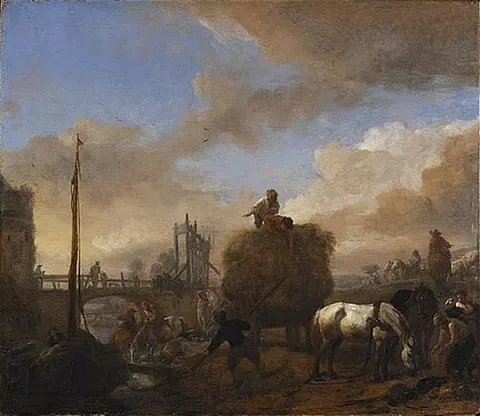 Hay Wagon near a River