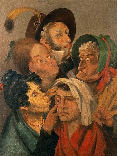 A Woman Examines Another Woman's Sore Eye, While a Man and Other Women Stand By