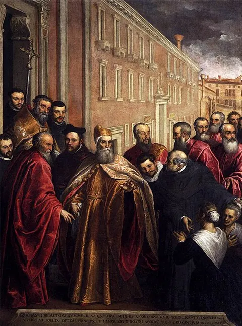 Pasquale Cicogna in Dogal Robes Visiting the Church and Hospital of the Crociferi