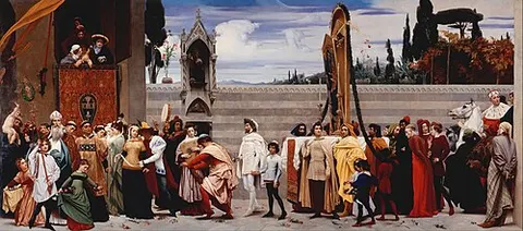 La Célebre Madonna de Cimabue llevada en procesión por las calles de Florencia