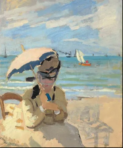 Camille sitting on the beach at Trouville