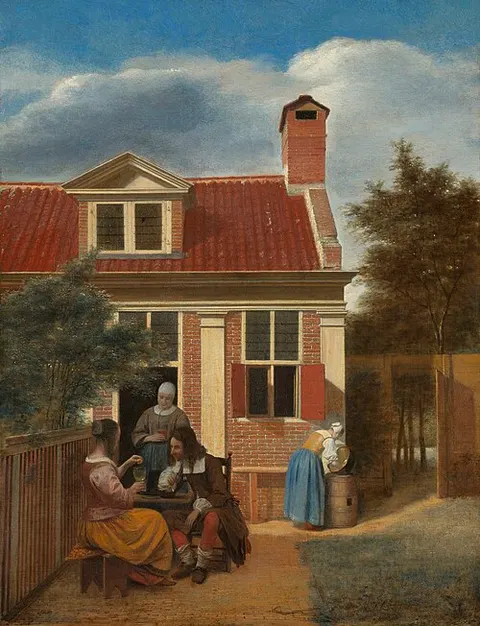 Figures in a Courtyard behind a House