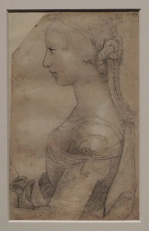 Half-length portrait of a young woman in profile