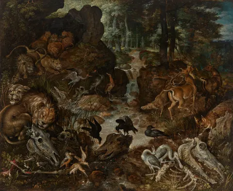 Lions and Fox in a Rugged Landscape