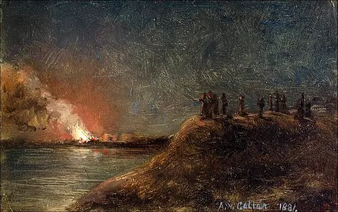 Fire watchers on the shore
