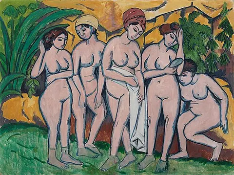 Five Bathing Women at a Lake