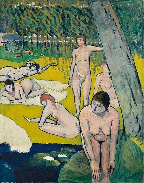 Bathers with water lilies
