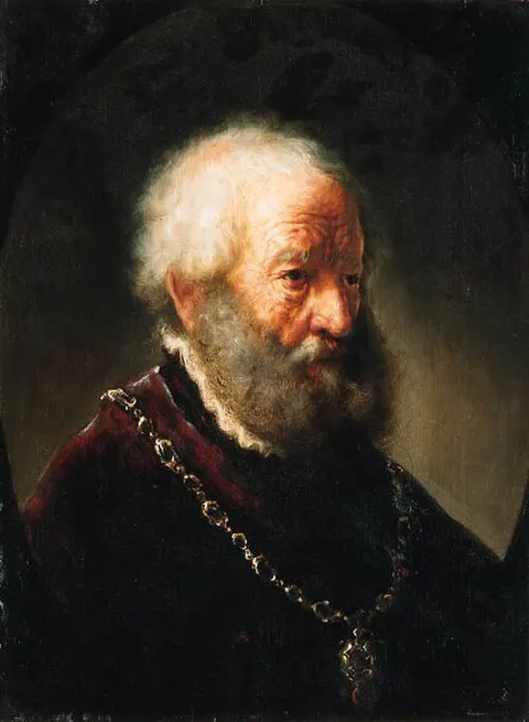 Bust of an old man with a beard and gold chain