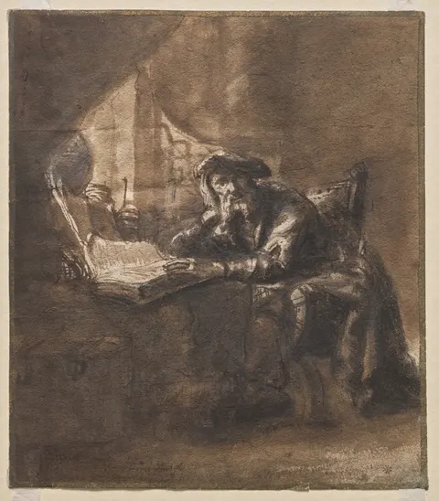 An Old Man Seated at a Table, His Head Resting on His Right Hand (recto)