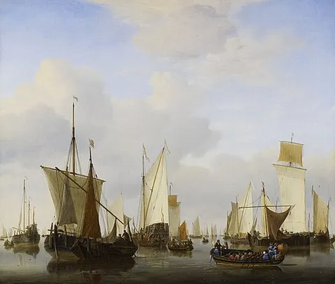 A Calm with a States Yacht, A Barge and many other Vessels under Sail