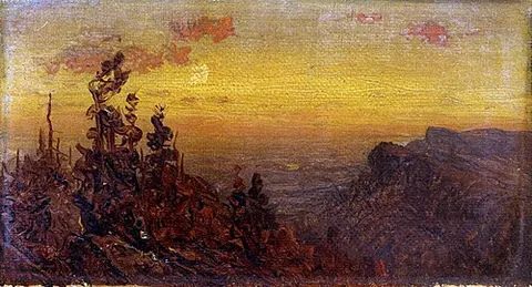 Indians at Campfire--Moon Rising