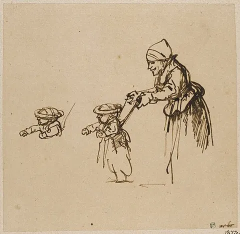 Woman Teaching a Child to Walk