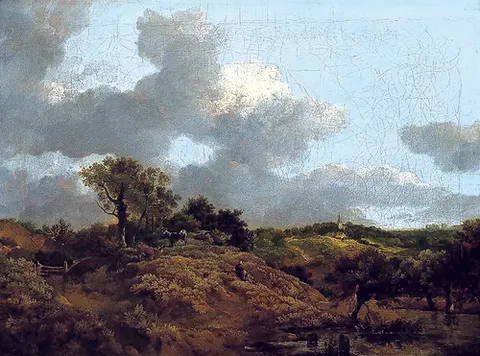 Paisaje boscoso con un pastor sentado